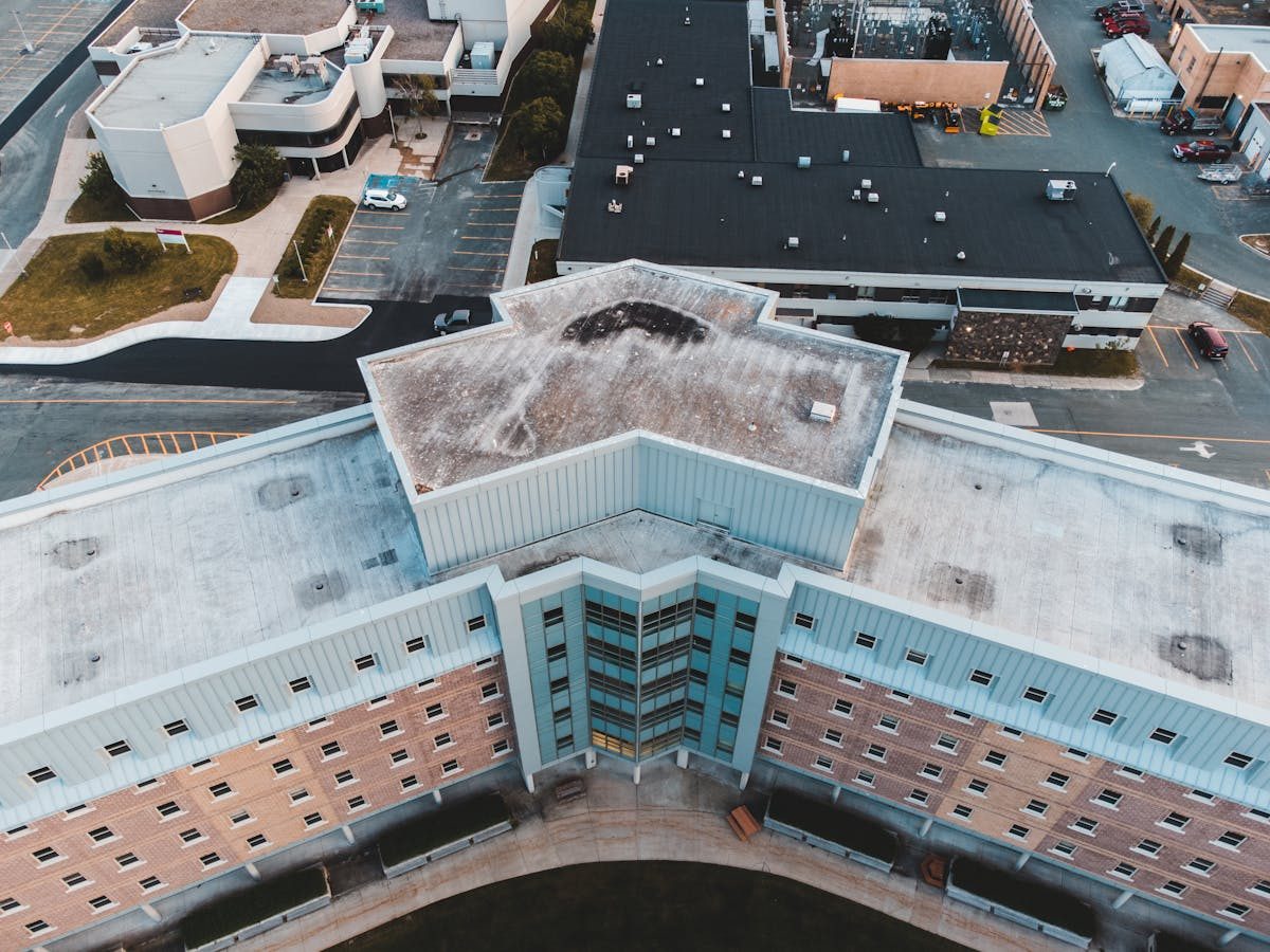 Commercial flat rubber roof on a low-slope building